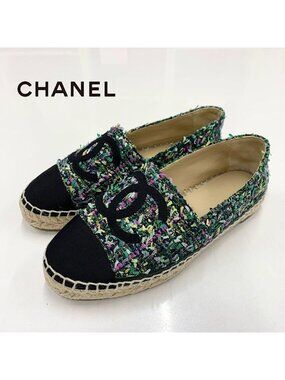 Chanel Fabric Coco Mark Espadrille Flat Shoes